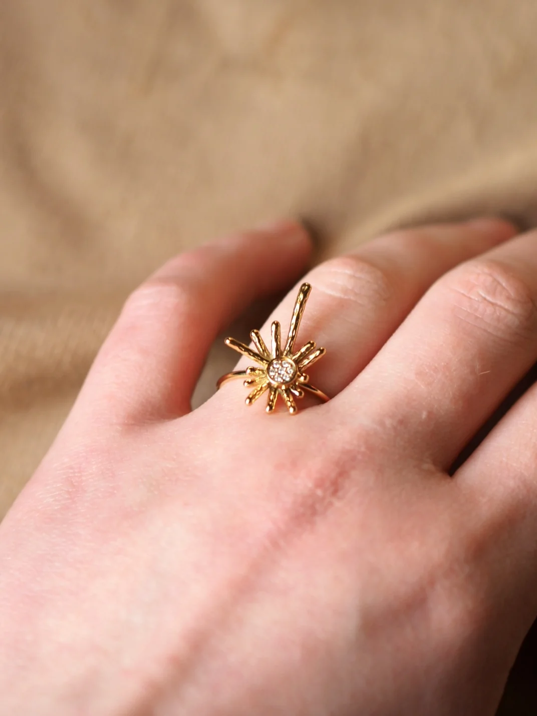 Angelina Sun Ring With Rhinestones in Gold - Image 2