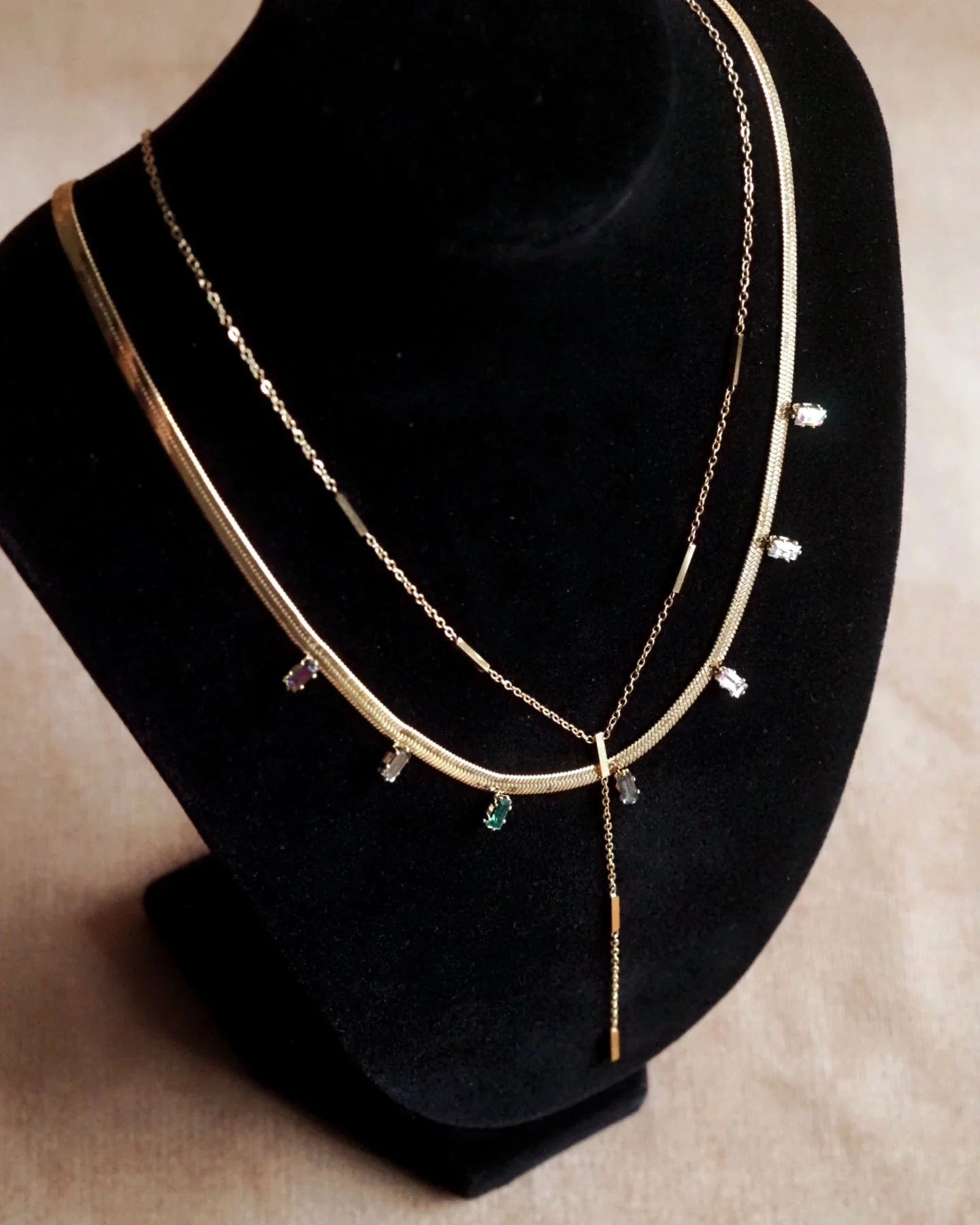 Snake Necklace with Rhinestones in Gold - Image 3