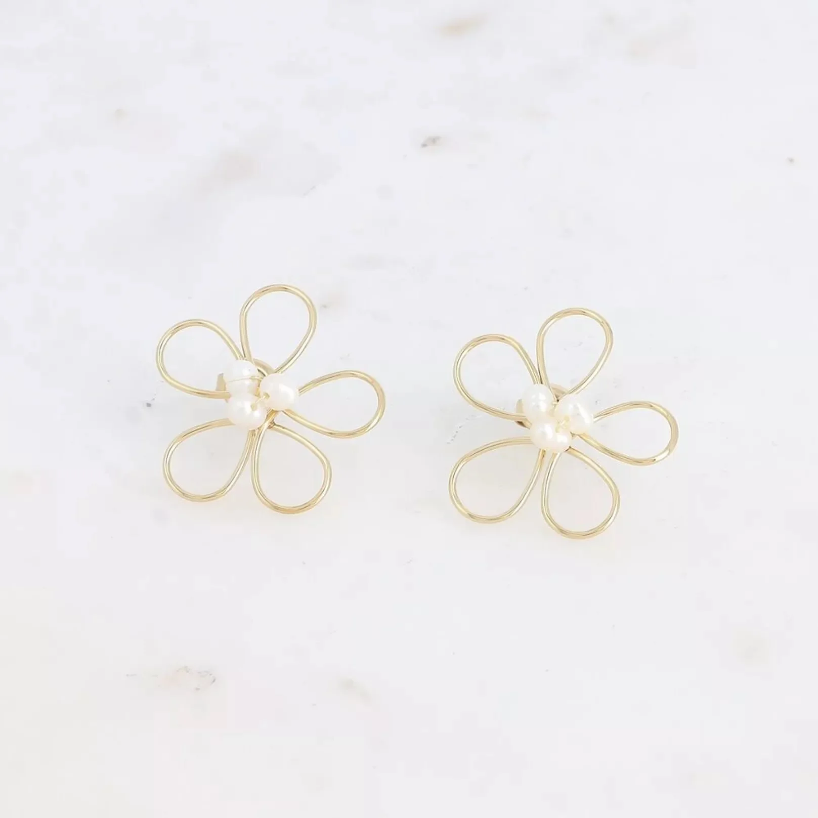 Felicity Flower & Pearl Earrings in Gold - Image 2
