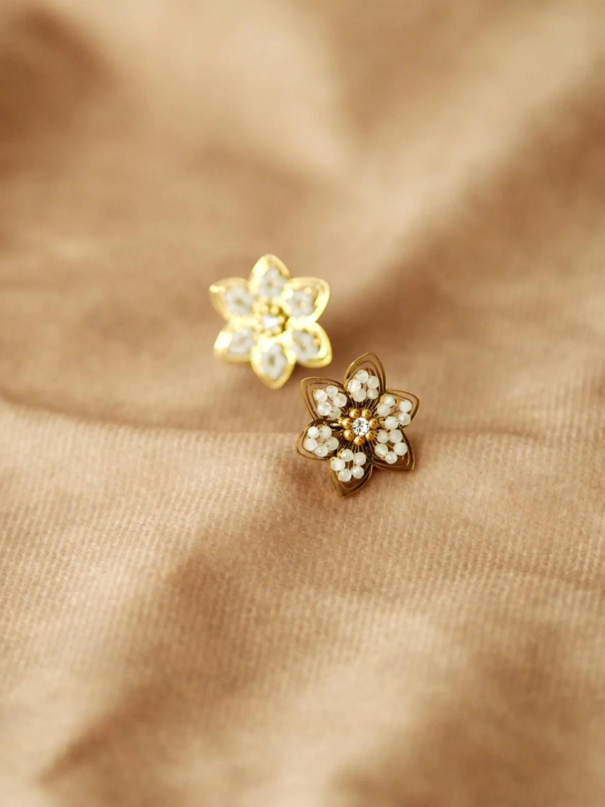 Flower Beaded Earrings in Gold