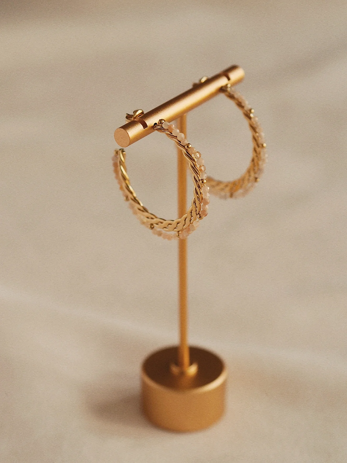 Gemstone Hoops / Beige - Image 2