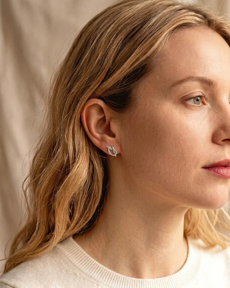 Eternal Knot Studs in Silver - Image 2