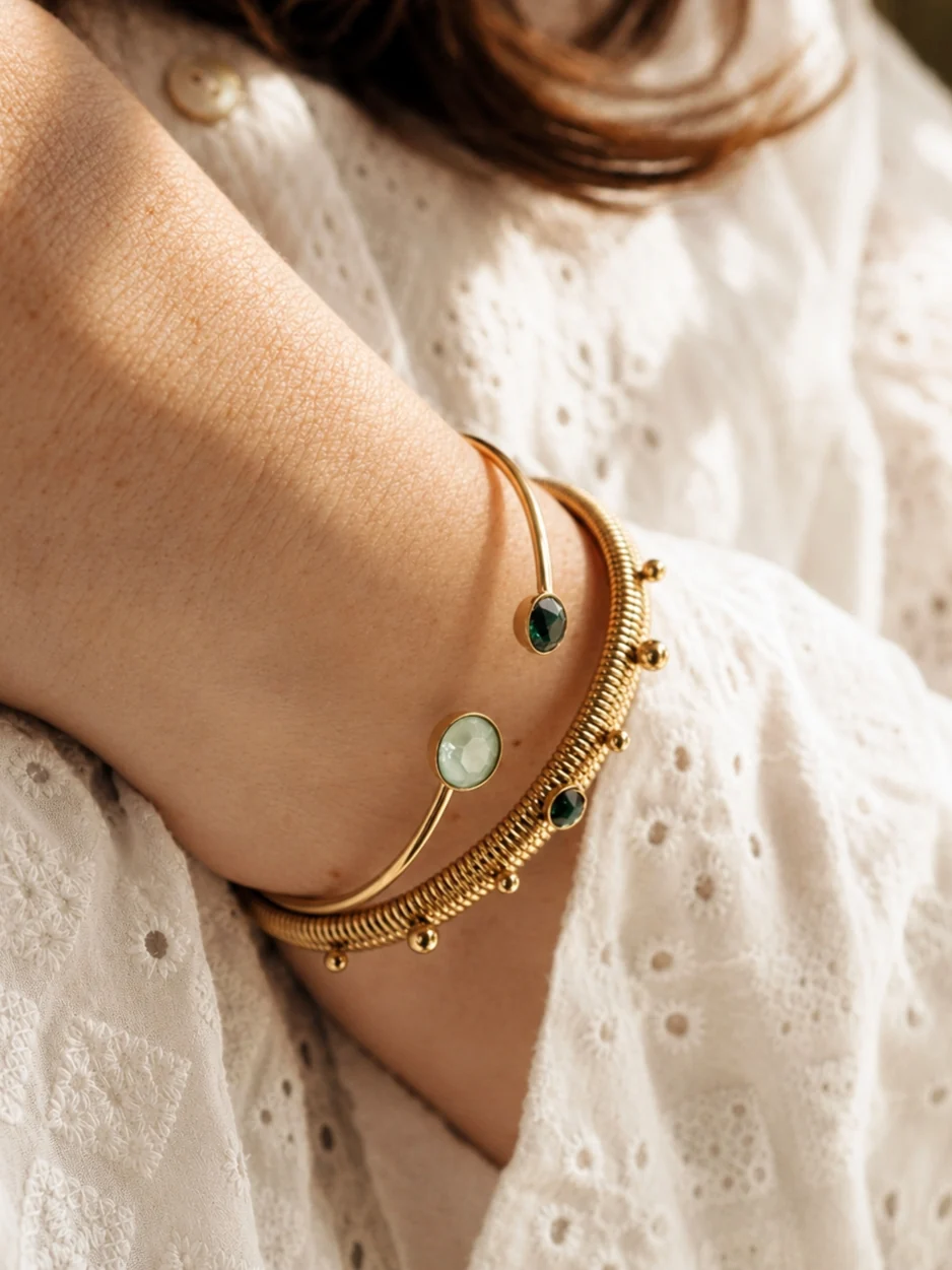 Swarovski Adjustable Bangle in Green and Gold - Image 3