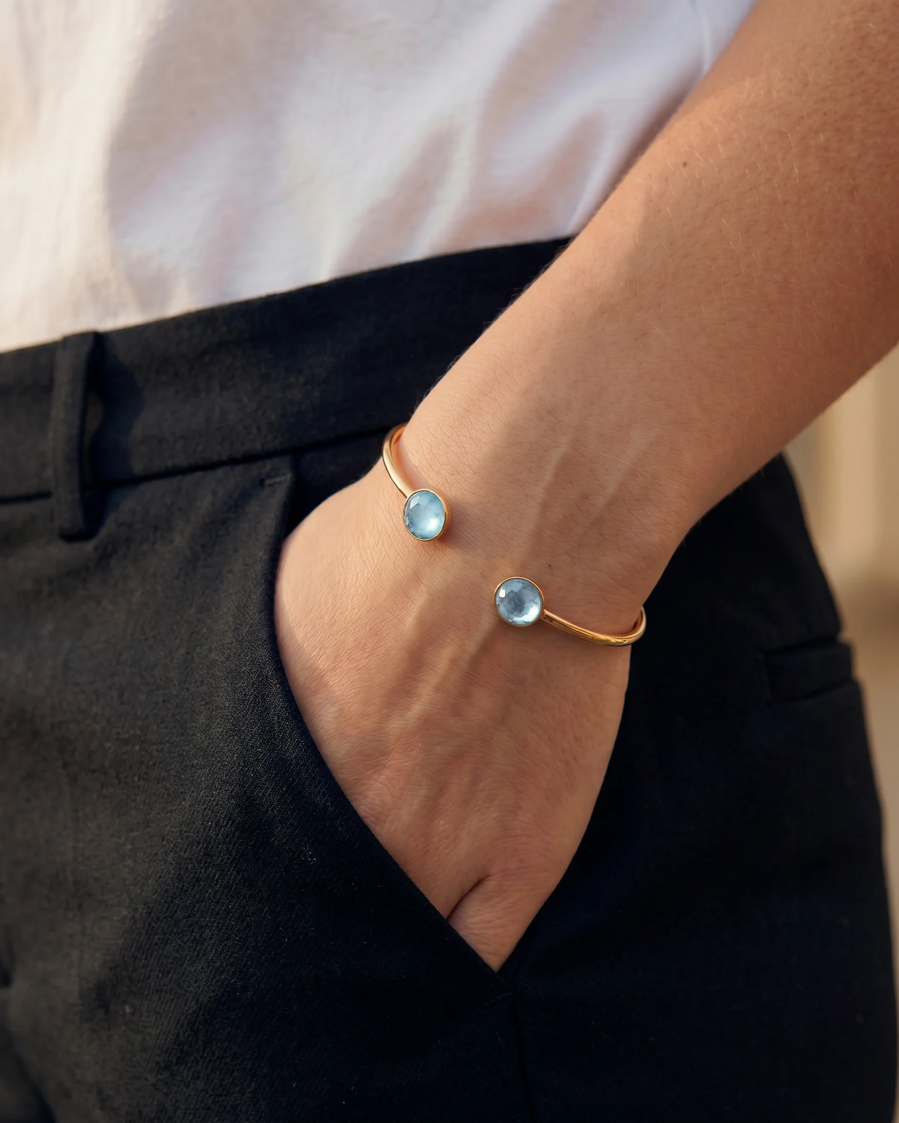 Swarovski Adjustable Bangle in Light Blue and Gold - Image 2