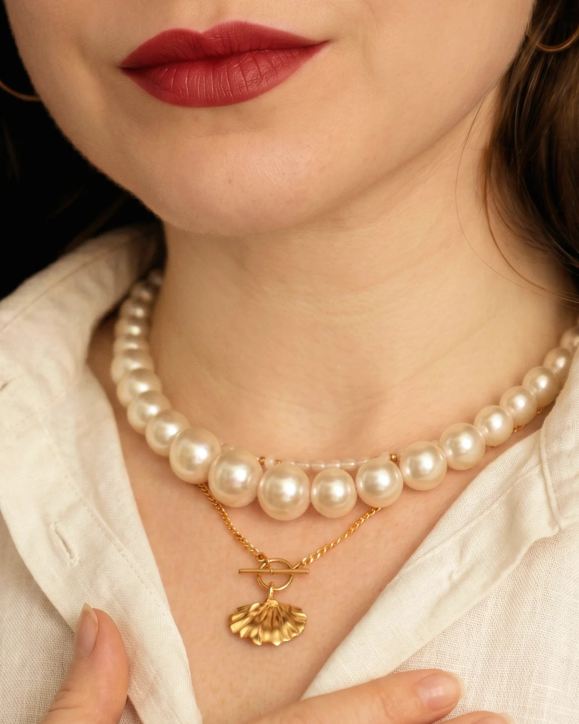 Large Beaded Pearl Necklace - Image 5