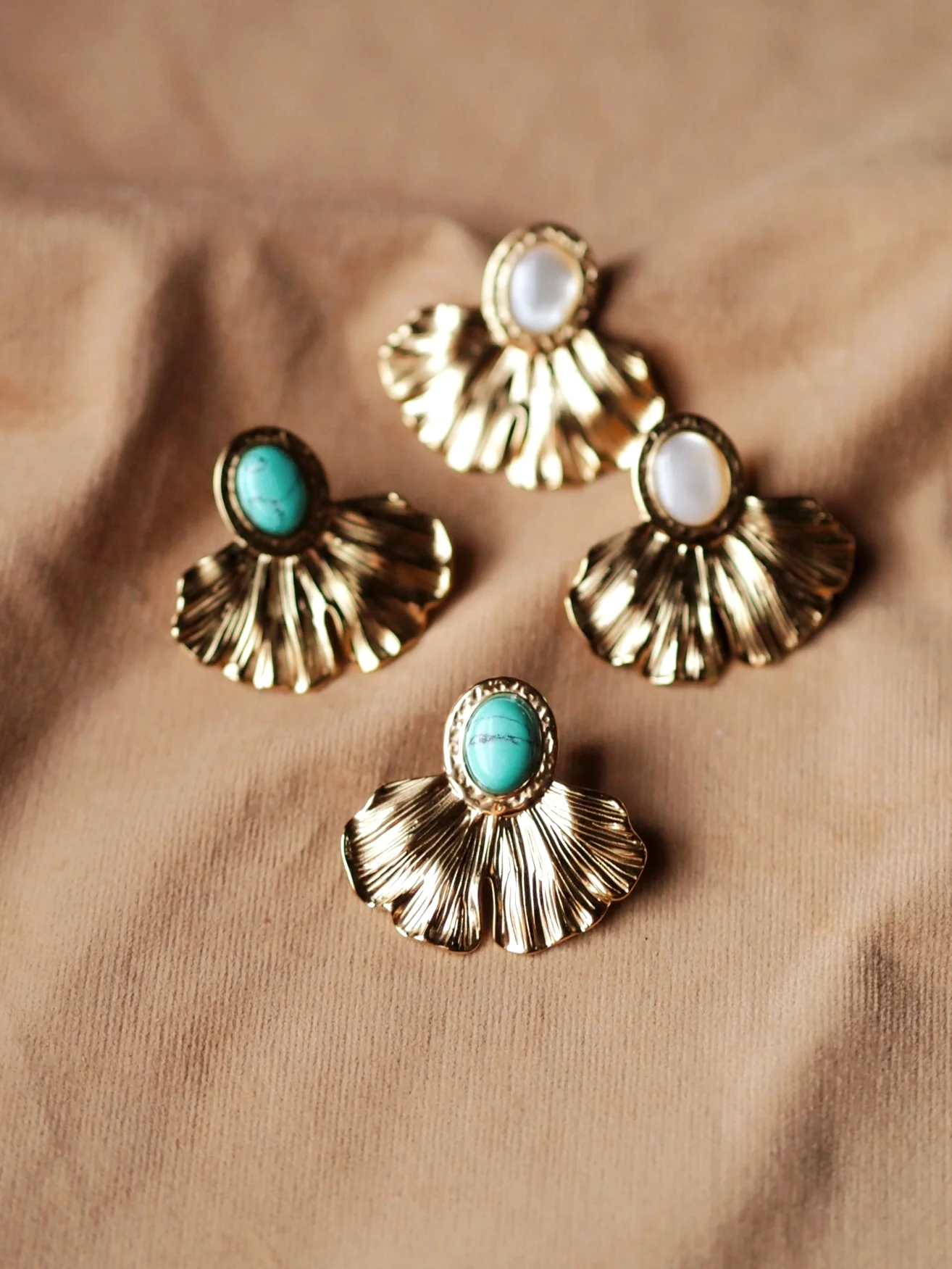 Renee Ginkgo Leaf Earrings in Gold - Image 3