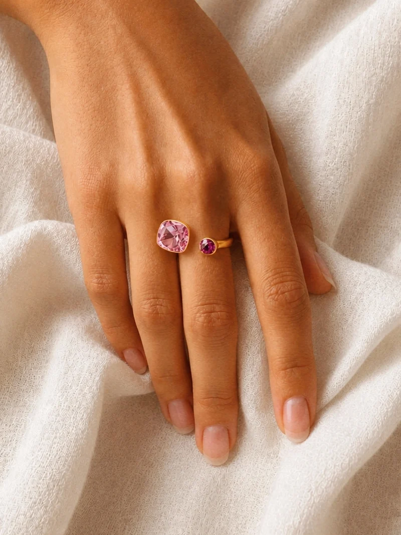 Rose & Purple Swarovski Stone Ring - Image 2