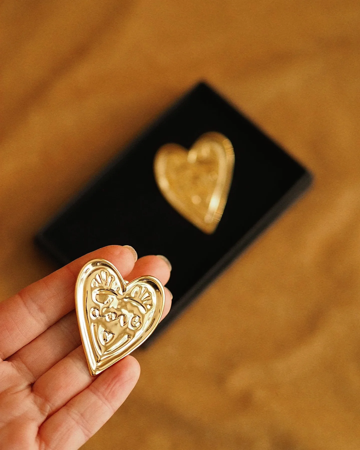 Statement Love Heart Earrings in Gold - Image 2